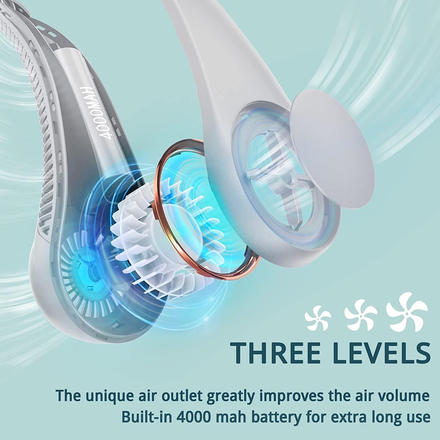 Portable Bladeless Neck Fan – 3 Speed, 4000mAh | Perfect for Kitchen, Travel & Outdoor Cooling