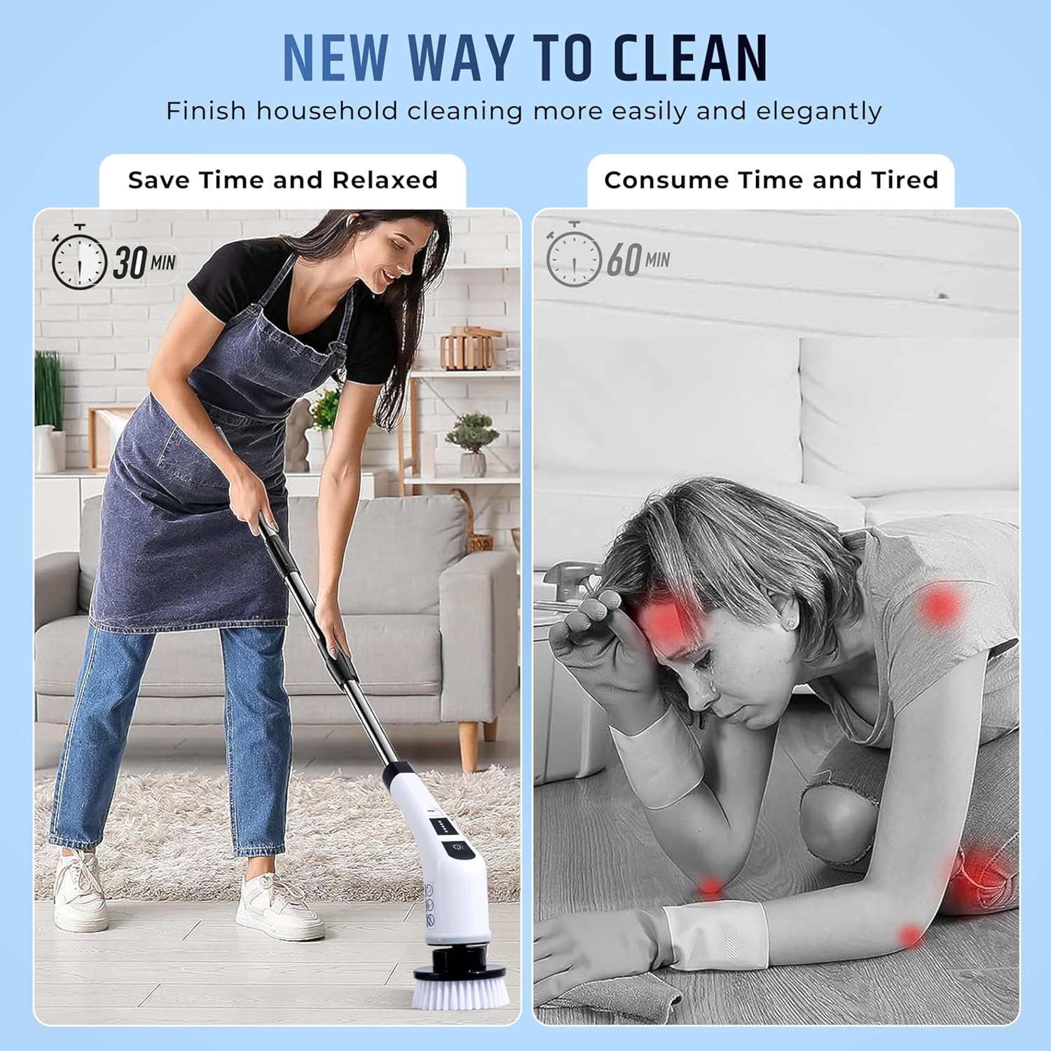 9-in-1 Electric Cleaning Spin Scrubber -  Multi-Surface Power Scrubber with Dual Speeds