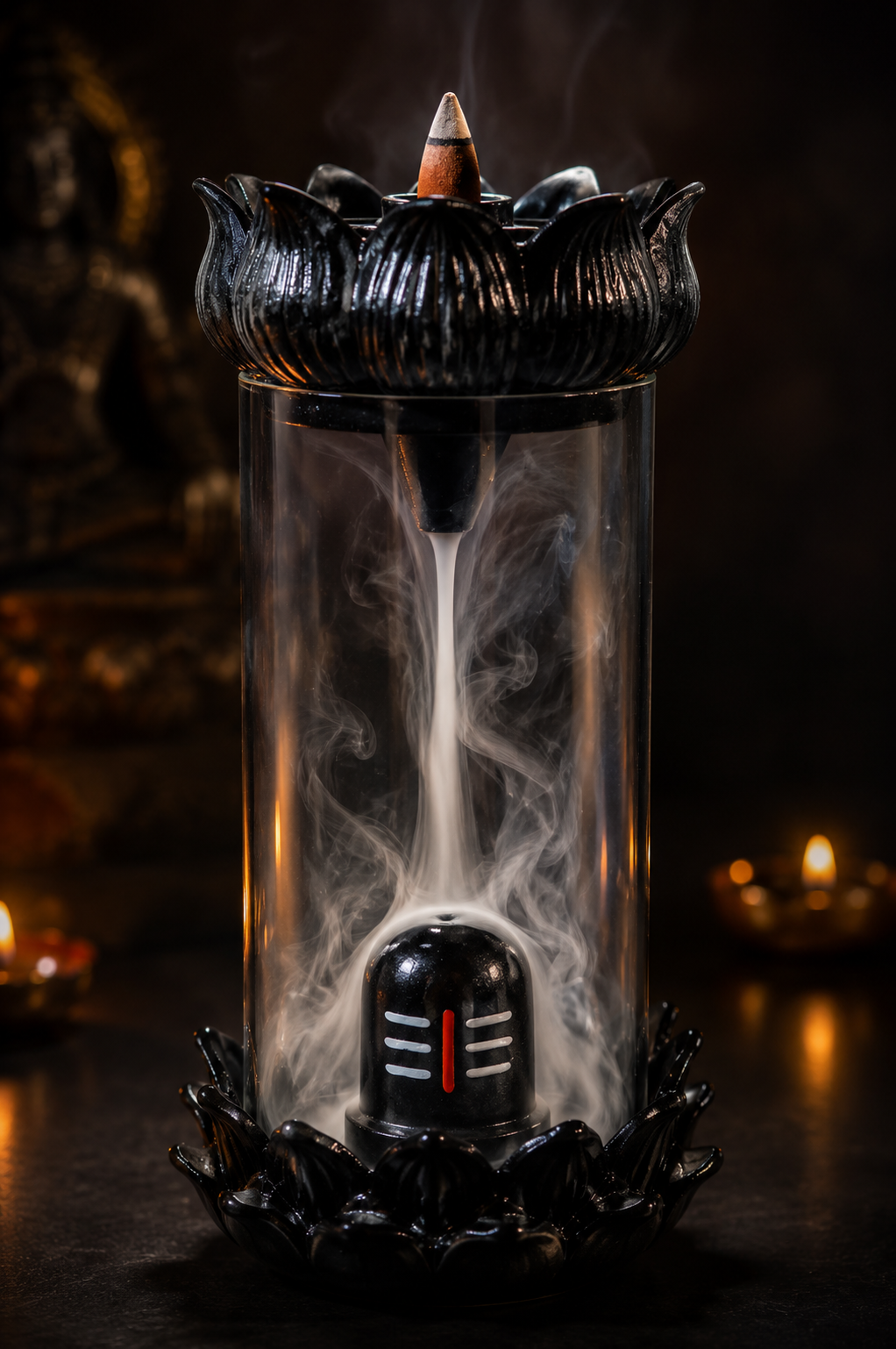 Reverse Smoke Shivling Incense Holder (with 10 cones)