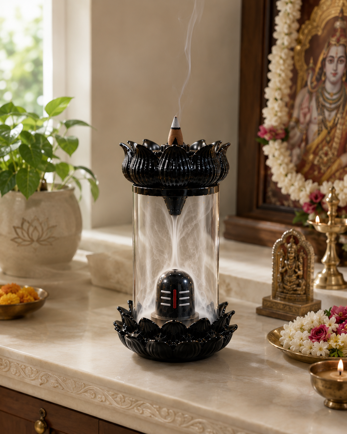 Reverse Smoke Shivling Incense Holder (with 10 cones)